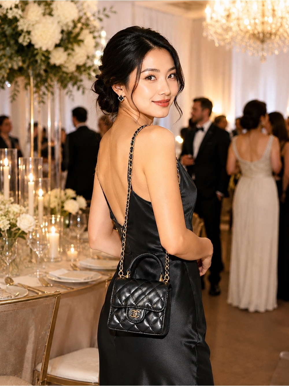 Chanel MAKEUP Black Quilted Mini Top Handle Bag with Gold Hardware